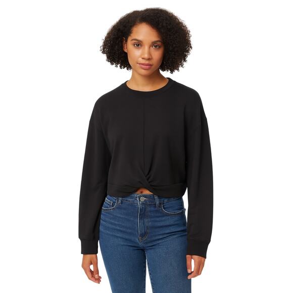 tentree Tops - TenTree Black Twisted Front Long Sleeve Crew Neck Cropped Sweatshirt size Large